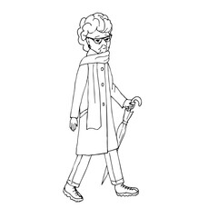 Old walking lady with umbrella