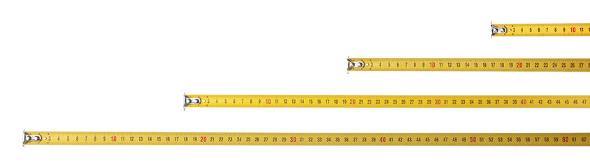 Set with measuring tapes on white background, banner design