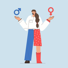 Half man and woman with male and female symbols