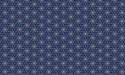 和柄素材　松皮麻の葉　シームレスパターン　紺色　シルバー