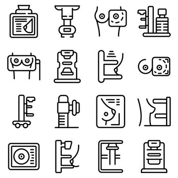 Mammography machine icons set. Outline set of mammography machine vector icons for web design isolated on white background