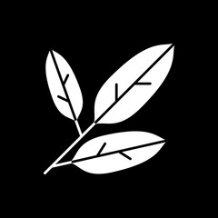 Herbs dark mode glyph icon. Tea leaves. Botanical plants. Dietary eating. Dressing and seasoning ingredient. Vegan recipe. White silhouette symbol on black space. Vector isolated illustration