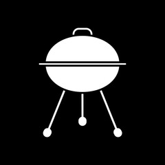 Grill with closed lid dark mode glyph icon. Barbecue cooking. Heater for picnic food preparation. Outdoor cookery. White silhouette symbol on black space. Vector isolated illustration