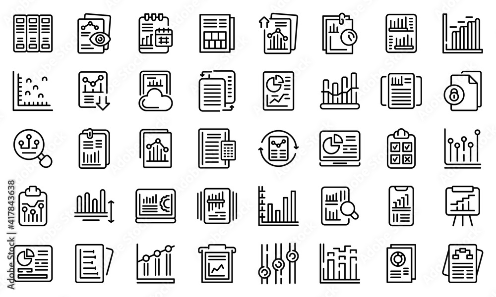 Poster business report icons set. outline set of business report vector icons for web design isolated on wh