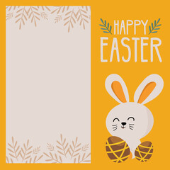 greeting easter card with cute beige bunny and eggs