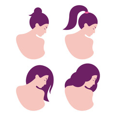 Set of girls with different hairstyles hair. Flat design. Vector illustration