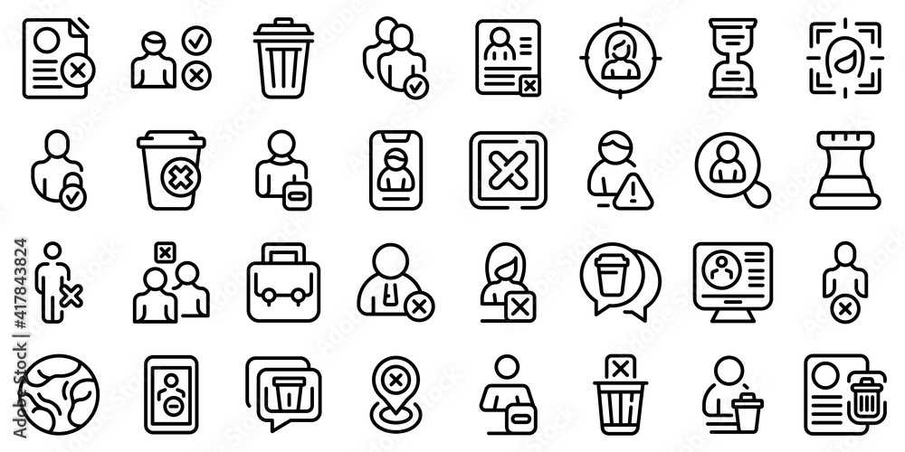 Poster delete user icons set. outline set of delete user vector icons for web design isolated on white back