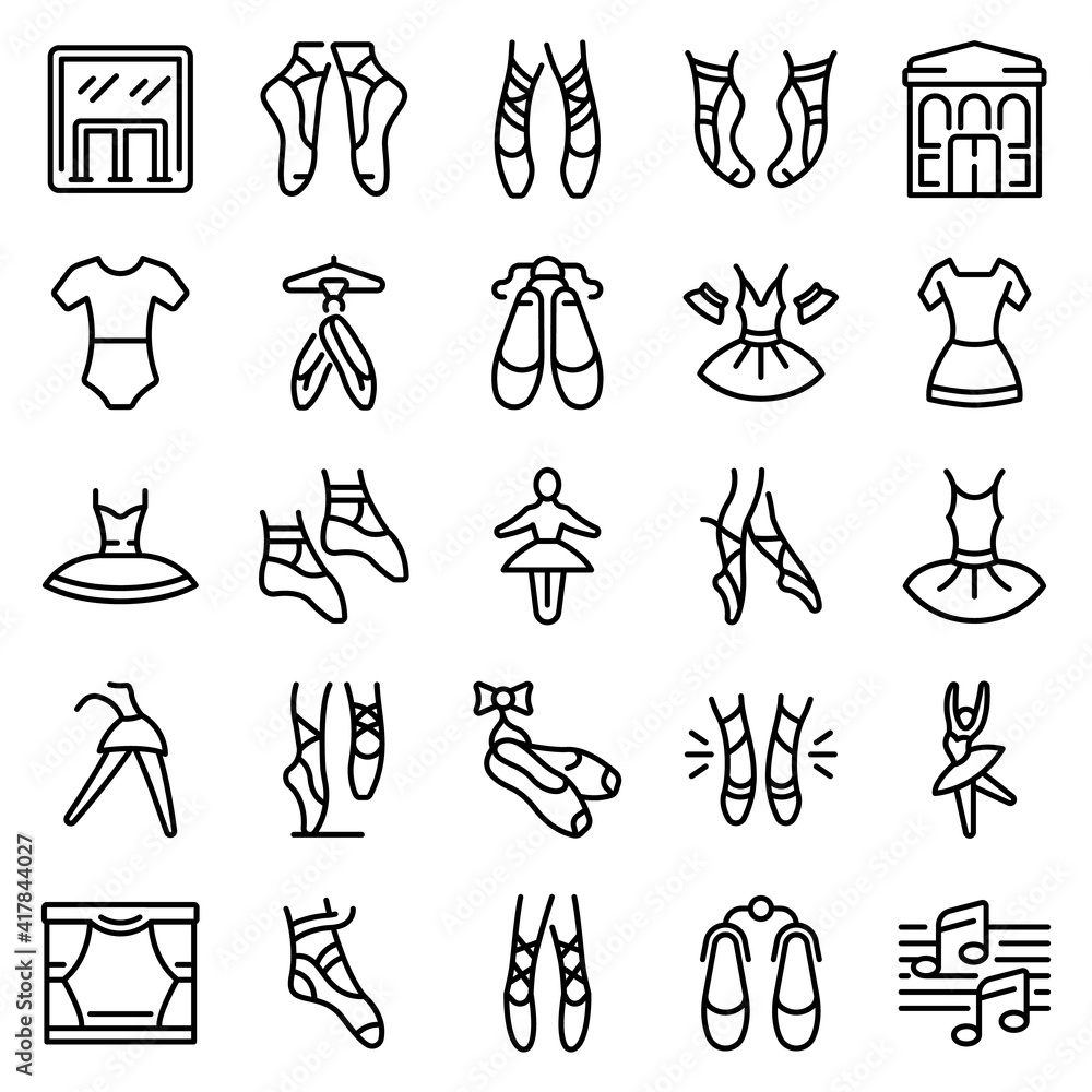 Poster ballet school icons set. outline set of ballet school vector icons for web design isolated on white 