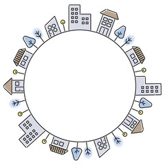 冬イメージの町並み　円フレーム