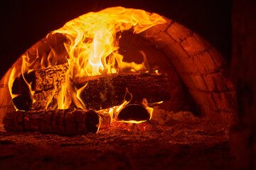 traditional wood fire oven inside hot