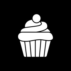 Cupcake dark mode glyph icon. Sweet muffin with frosting. Bakery goods. Pastry and treats. Culinary and cookery. White silhouette symbol on black space. Vector isolated illustration