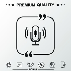  Voice microphone icon. Text inside quote symbol.