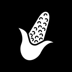 Corn ear dark mode glyph icon. Fresh vegetable. Food for cooking. Meal recipe ingredient. Dietary food. Crop, harvest. White silhouette symbol on black space. Vector isolated illustration