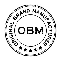 Grunge black OBM Original Brand Manufacturer word round rubber seal stamp on white background