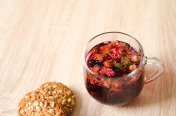 Homemade biscuits and a cup of tea on the table in the morning
