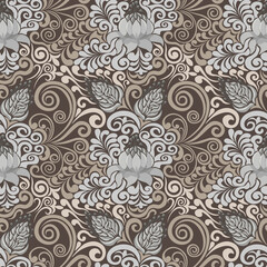 Seamless floral pattern, vector. Vintage pattern ,brown background.