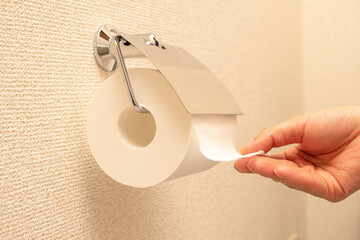 トイレットペーパーを手で引き出す