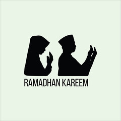Ramadhan Kareem People Pray Vector Illustrator