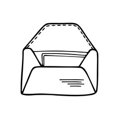 Hand drawn paper envelope for letters isolated on a white background. Doodle, simple outline illustration. It can be used for decoration of textile, paper.