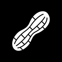 Peanut dark mode glyph icon. Nut shell. Healthy eating. Nutrient food product. Cookery ingredient. Grocery and foodstuff. White silhouette symbol on black space. Vector isolated illustration