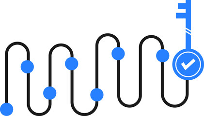 black minimal route like quest points. concept of ordinary path to knowledge or cognition and way to easy discovery. flat style trend modern quiz logotype graphic design isolated on white background