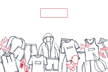 Clothes for sports and fitness. Vector background.