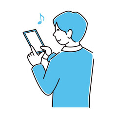 スマートフォンを操作しているスーツ姿の男性 笑顔 程よいシンプルなイラスト ベクター 