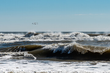 The surf crashes along one of the beaches on Ocracoke Island, NC