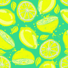 Seamless vector pattern with yellow lemon. Hand drawing print. Summer pattern. print for T-shirts, textiles, wrapping paper, web. 