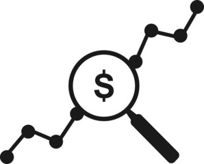 dollar cost growth or rising price. concept of mutual benefit or curve line for future currency trades. flat linear trend modern simple devaluation logotype graphic stroke art design isolated on white