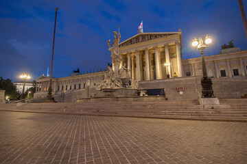 Evening view of the parliament in Vienna