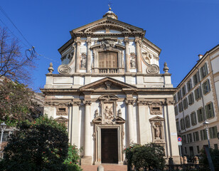 Fototapeta na wymiar Basilica San Giuseppe, an evocative Baroque building in the Brera district, Milan, Lombardy, Italy.