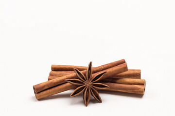 Star anise spices and cinnamon sticks close up