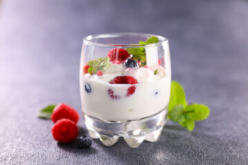 yogurt with fresh fruits and mint