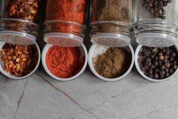 Top view of spices or seasonings.