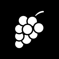 Grape dark mode glyph icon. Fresh fruit. Winemaking product. Nutrient food. Recipe ingredient. Grocery product and foodstuff. White silhouette symbol on black space. Vector isolated illustration