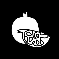 Pomegranate dark mode glyph icon. Tropical nutrient fruit full of vitamins. Recipe ingredient. Grocery product and foodstuff. White silhouette symbol on black space. Vector isolated illustration