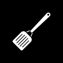 Spatula dark mode glyph icon. Cooking tool. Kitchen utensils. Household appliance. Equipment for cookery. Prepare food. White silhouette symbol on black space. Vector isolated illustration
