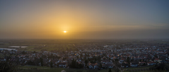Saharan dust over the Rhine valley photographed on February 25th, 2021, from Schriesheim in Germany.