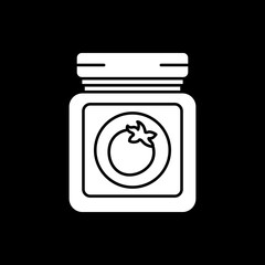 Ketchup in glass jar dark mode glyph icon. Fruity jam in can. Sweet dessert. Recipe ingredient. Grocery product and foodstuff. White silhouette symbol on black space. Vector isolated illustration