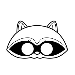 Raccoon mask with eye slits outline for coloring on a white background