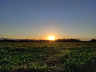 Fototapeta na wymiar lovers of the sunset over the field