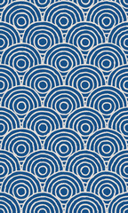 Vector semi circle hand painted seamless pattern. Water wave circle style. Fish Scale. Japanese geometric pattern design. 
