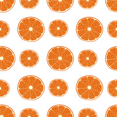 Seamless pattern with orange slice. Citrus fruit. Vector illustration. Healthy natural food. Hand drawn. This is a background for printing on fabric and textiles and wallpapers.