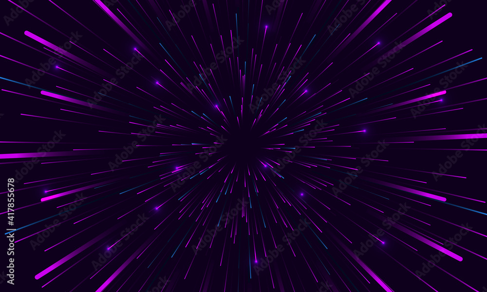 Poster Speed lights abstract background. Fast movement hyper speed vector background. Motion lines abstract futuristic vector background.
