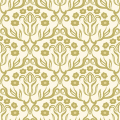 Damask seamless vector pattern. Vintage damask gold ornament, royal victorian geometric seamless pattern for wallpaper, textile, packaging. Floral baroque pattern 