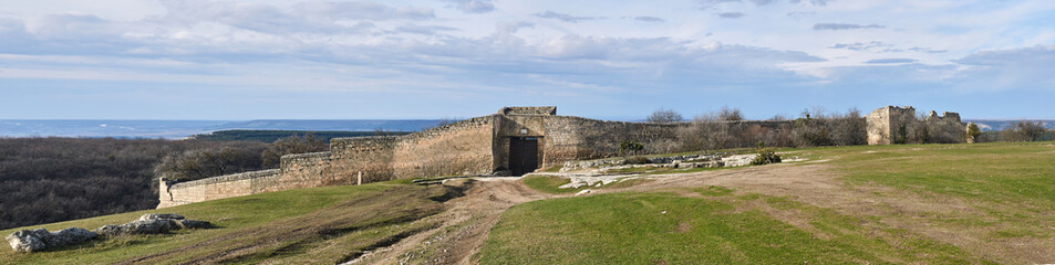 Fototapeta na wymiar ruins of a medieval fortress tower Chufut-Kale, Crimea