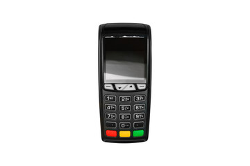 POS payment terminal isolated on white background. Electronic device for accepting payment cards....