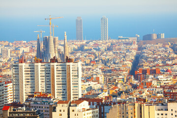 Modern urban landscape of Barcelona . Cityscape panoramic view of Barcelona city 