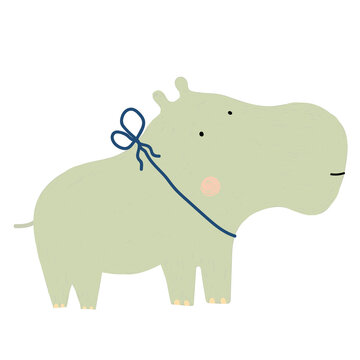 Hand drawn cute hippo vector illustration. Cartoon hippopotamus vector print. Can be used for design of t-shirts, posters and Baby Shower party